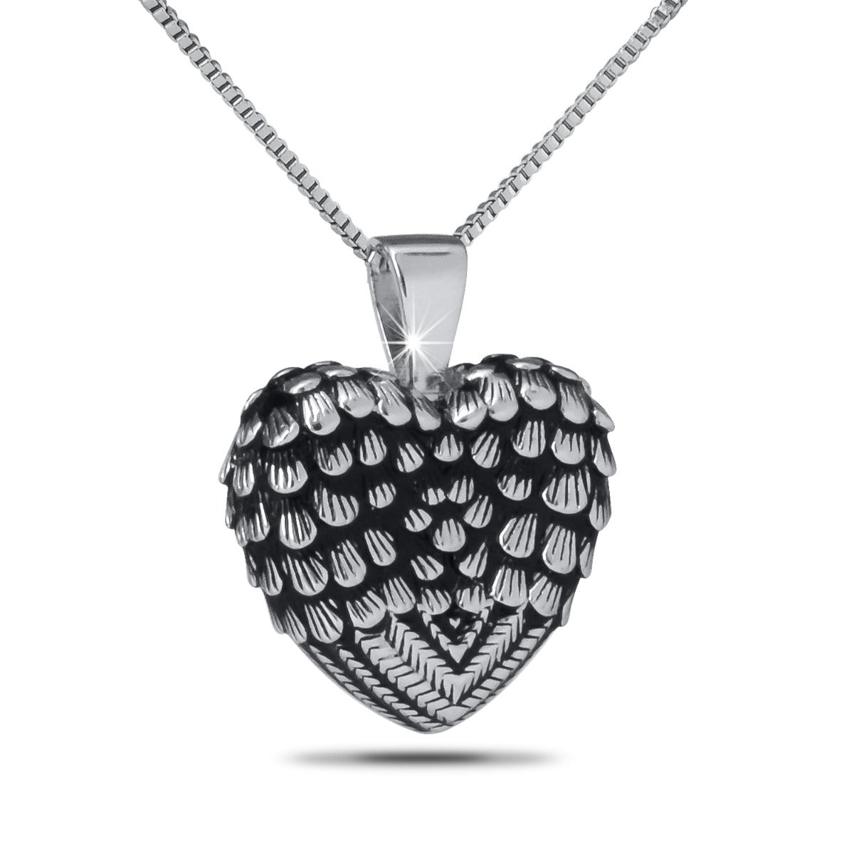 Silver Feather Winged Heart Necklace Keepsake